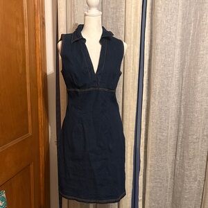 Sleeveless Deep V Denim Dress